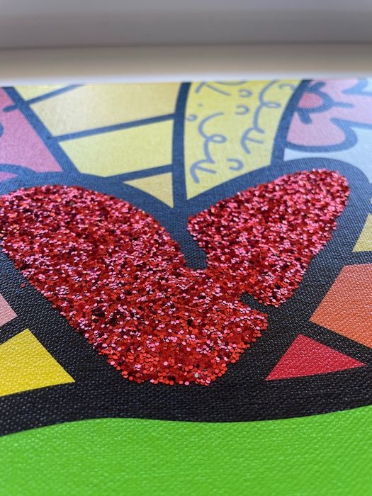 Tela Quadro Canvas Romero Britto Stampata Su Tela 100% Cotone 360 Gr, Telaio In Abete Del Volga Made In Italy, Stampa Digitale Atossica E Antigraffio