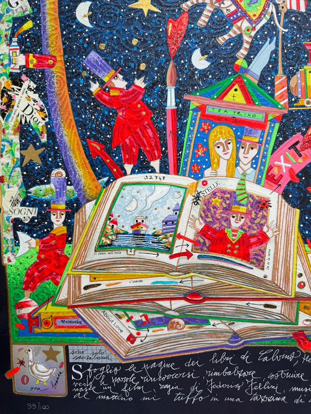 Sfoglio le pagine dei libri di Calvino (fondo blu) | Francesco Musante