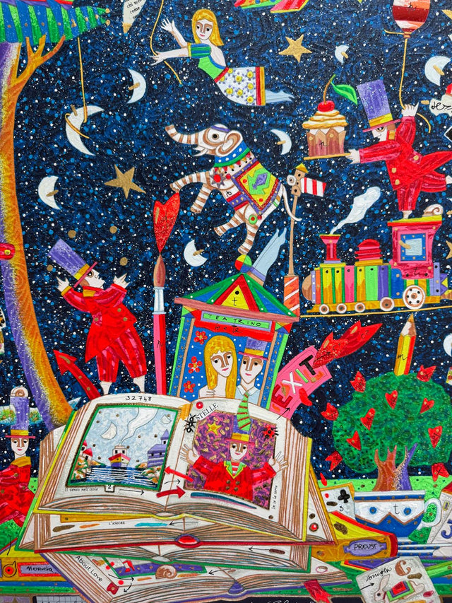 Sfoglio le pagine dei libri di Calvino (fondo blu) | Francesco Musante