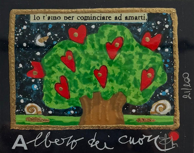 Opera in cornice: Albero dei cuori (fondo blu) | Francesco Musante