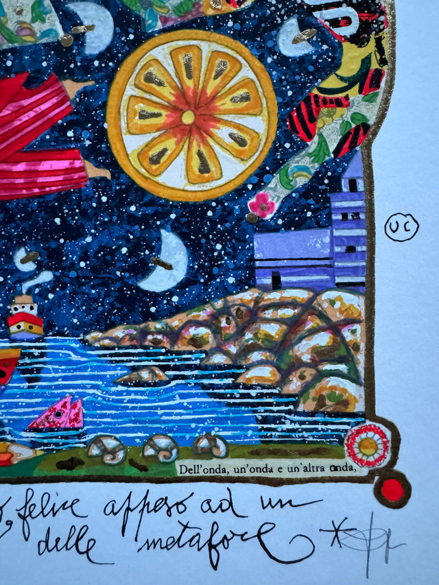 Volo felice appeso ad un palloncino (fondo bianco) | Francesco Musante