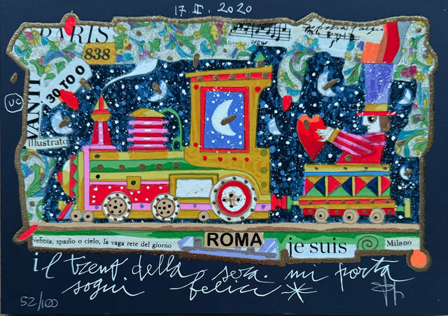 Il treno della sera mi porta sogni felici (fondo blu) | Francesco Musante