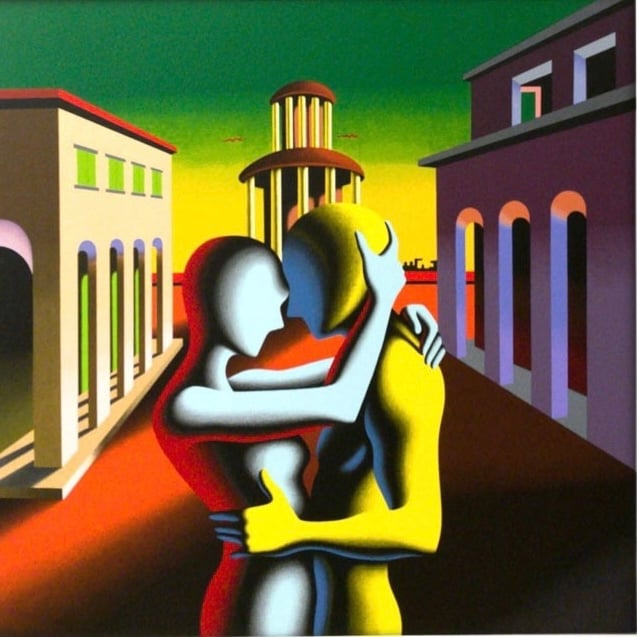 Abbraccio al tramonto | Mark Kostabi