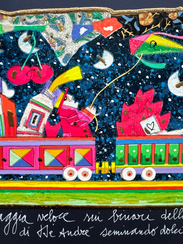 Il trenino dei sogni felici viaggia veloce (fondo blu) | Francesco Musante
