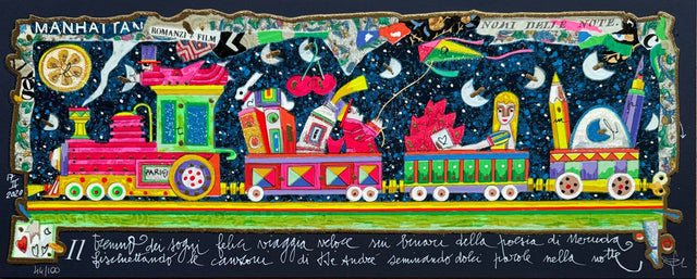 Il trenino dei sogni felici viaggia veloce (fondo blu) | Francesco Musante