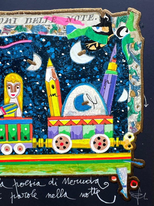 Il trenino dei sogni felici viaggia veloce (fondo blu) | Francesco Musante